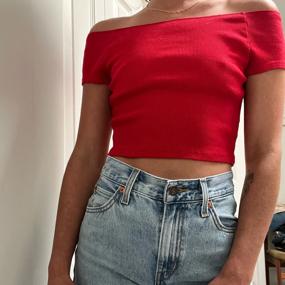 Off the Shoulder Red Croo Top
